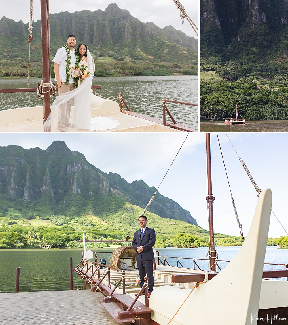 Secret island wedding venue with boat in Oahu 