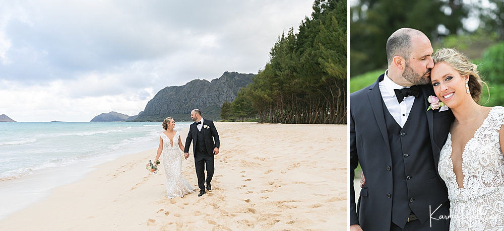 bride and groom on Oahu beach 