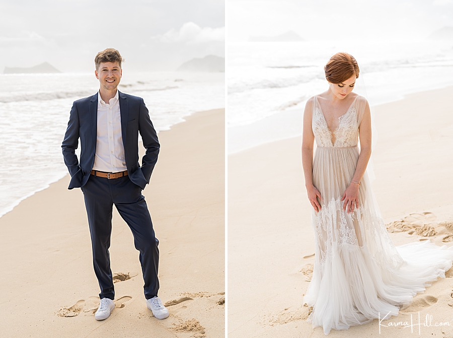 bride and groom fashion for beach wedding 