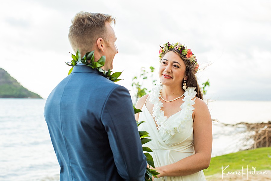 sweet photo of a bride's loving expression during her hawaii wedding 
