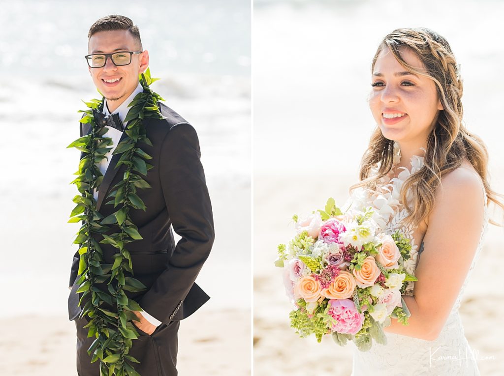 Oahu Beach Elopement bride & groom