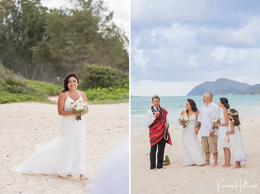 bride makes her entrance on oahu beach 