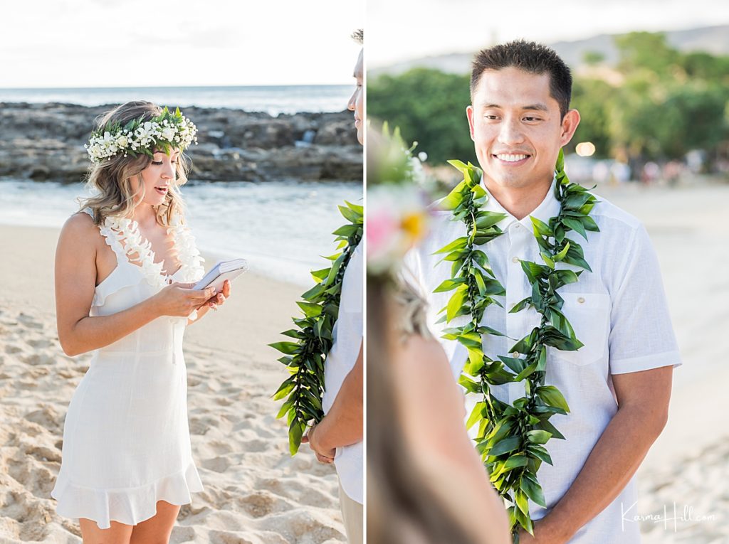 couple exchange vows on oahu beach 