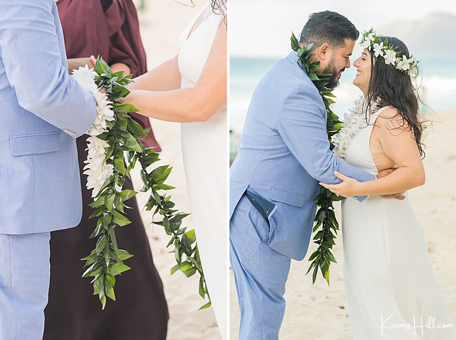 Oahu elopement ceremony with lei exchange