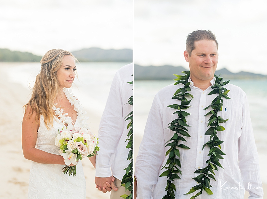 bride and groom beach wedding looks