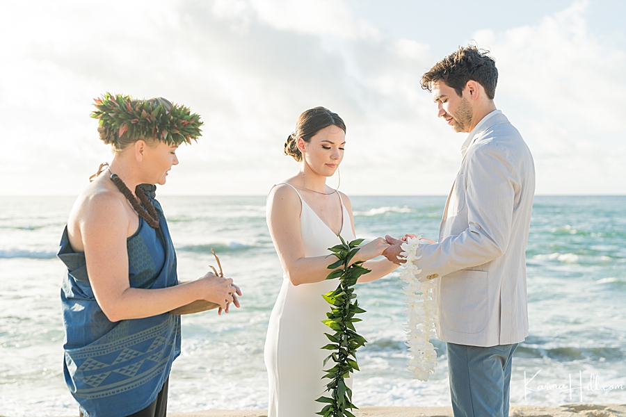 bride and groom during lei exchange