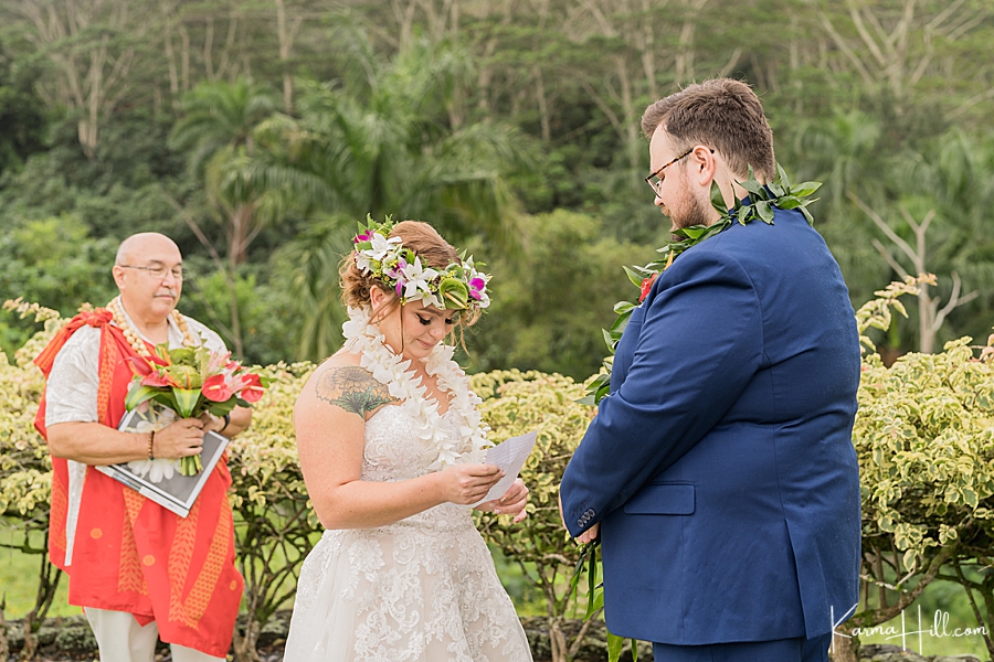 bride telling groom vows at wedding
