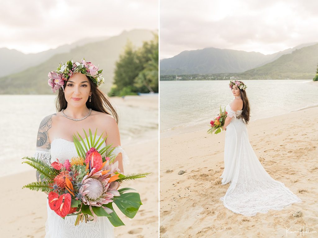 best outfit for bride in oahu wedding