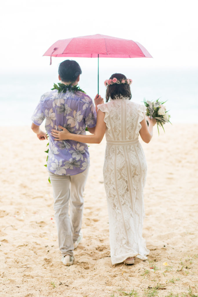 Rain at Beach Wedding Oahu