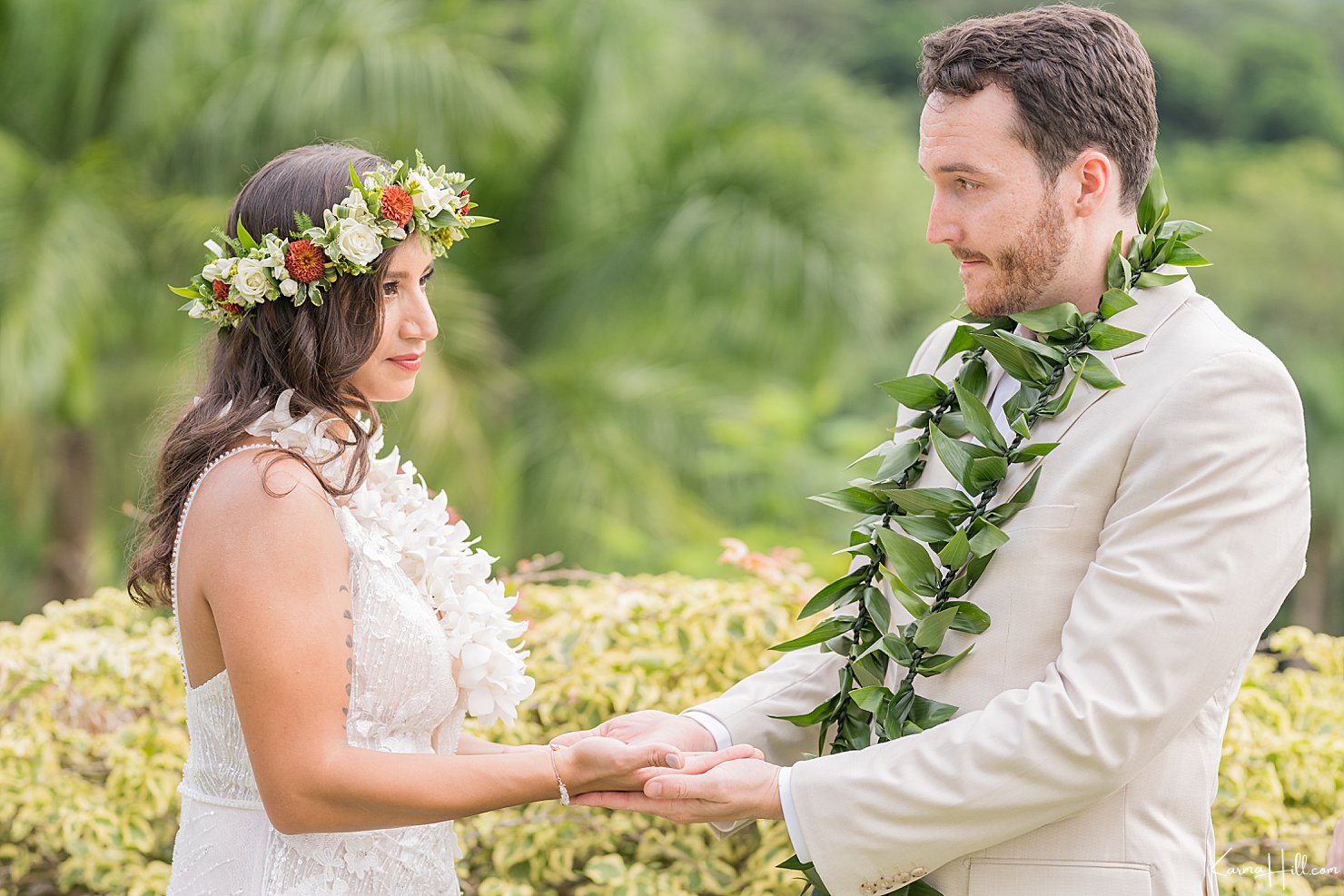 tropical bride and groom