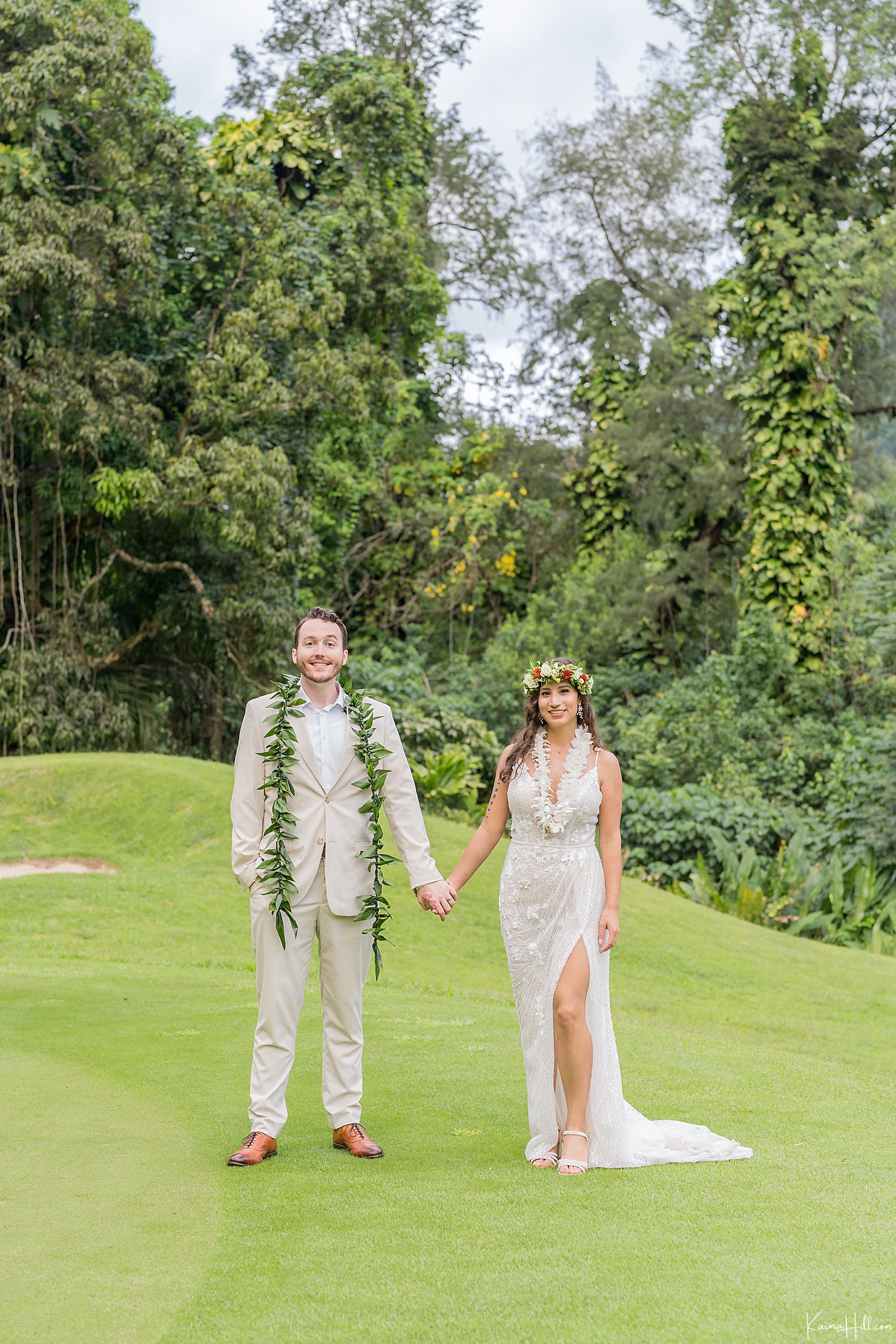 tropical bride and groom
