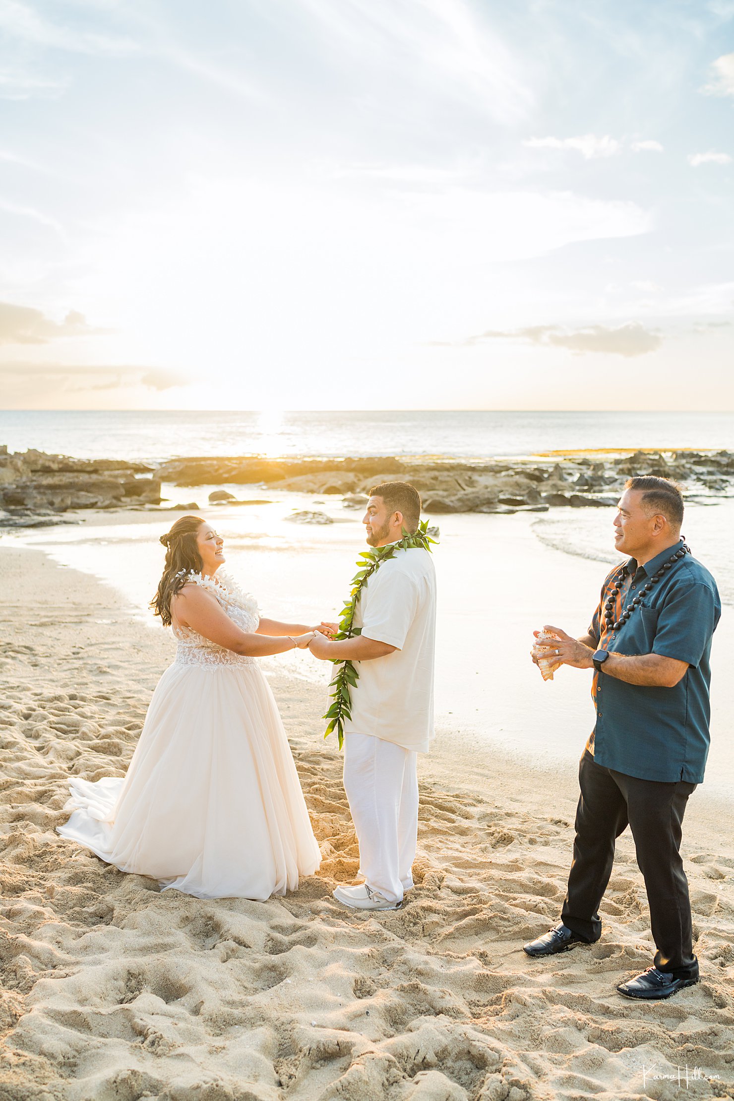 happy wedding on beach 