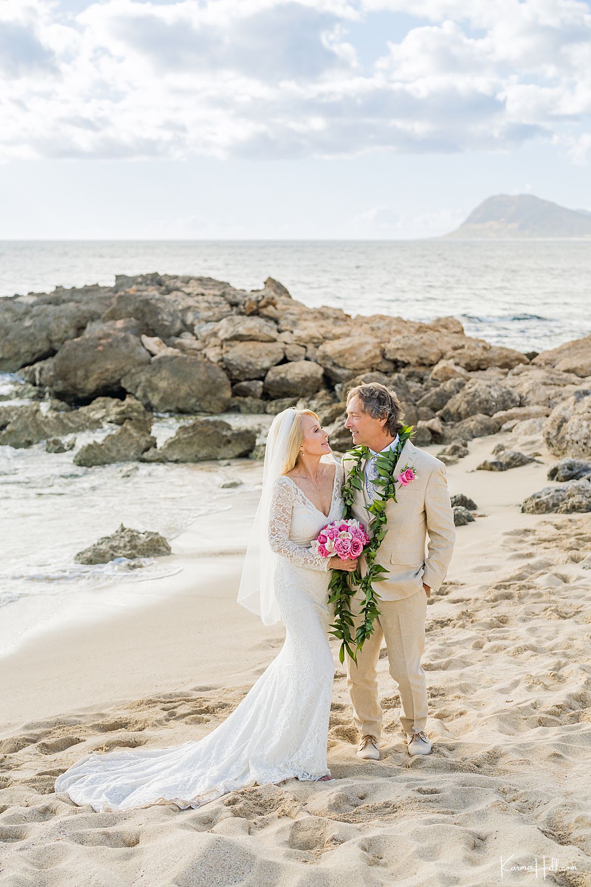 newlyweds on beach 